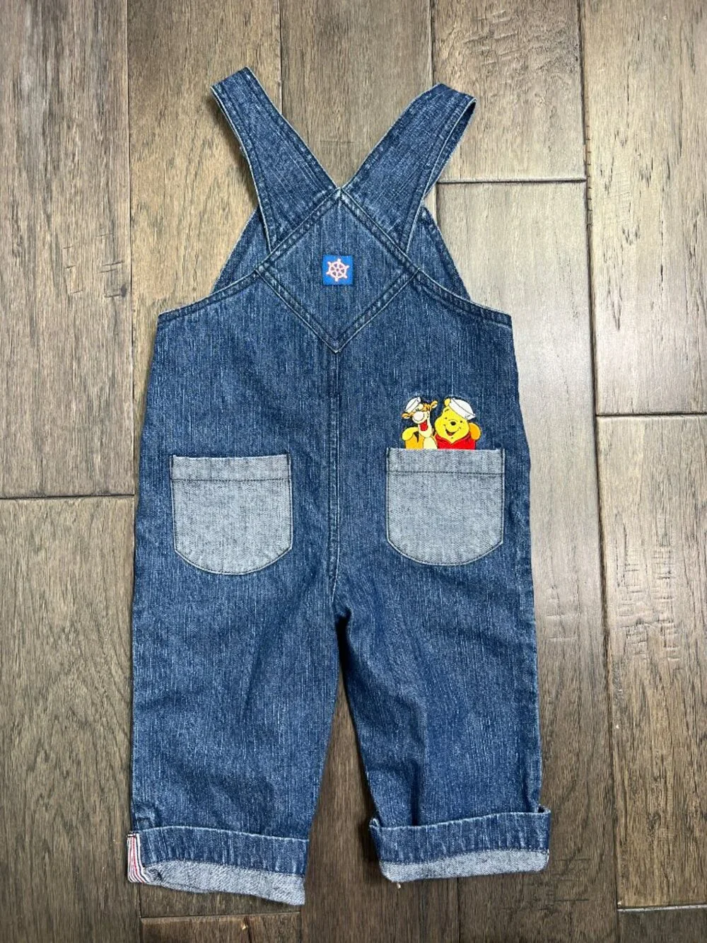 Vintage Disney Baby Winnie the Pooh & Tigger Nautical Denim Overalls 6-12M